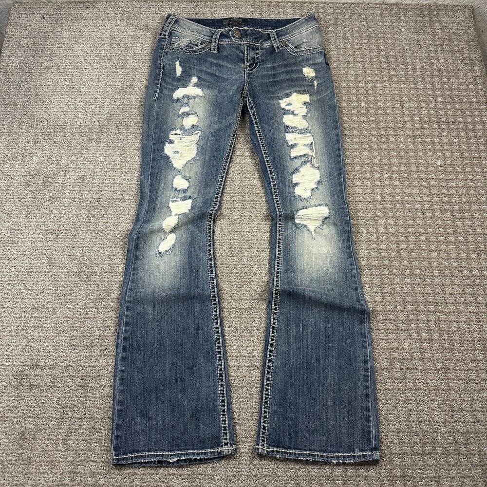 Silver Jeans Co Tuesday Low Rise Distressed Bootcut Jeans W29 L33 Medium Wash